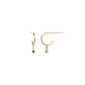 14k dangling blue sapphire huggie hoops | SEPTEMBER BIRTHSTONE