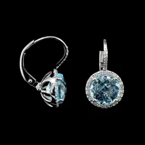 14K White Gold Estate Blue Topaz and Diamond Drop Earrings