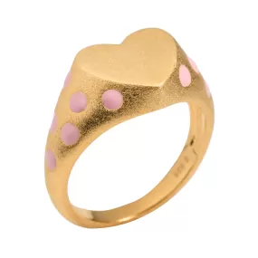 AMMANII Heart-Shaped Signet Ring with Polkadot Enamel in Vermeil Gold