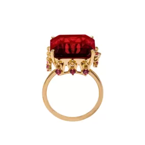 AMMANII Red Garnet Statement Queen's Crown Ring in Vermeil Gold