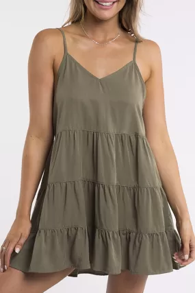 Bondi Strappy Tiered Khaki Mini Dress