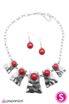 Cougar Silver and Red Stone Necklace - Paparazzi Accessories