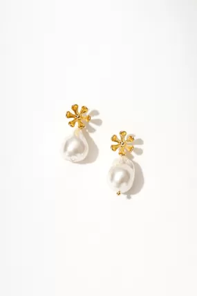 Floral 18K Gold Baroque Pearl Drop Earrings