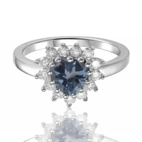 London Blue Topaz Halo Heart Ring