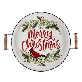 Merry Christmas Red Bird Enamel Tray