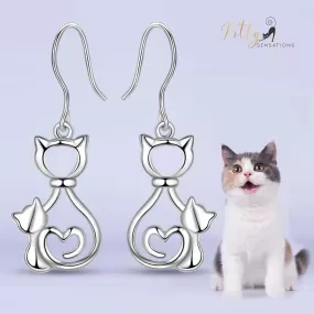 Mother and Child Cat Earrings in Solid 925 Sterling Silver (Rhodium Plated)