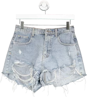 PrettyLittleThing Blue Ripped Shorts UK 8