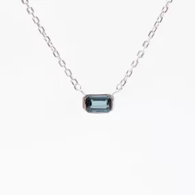 Silver Octagon Shaped Blue Topaz Necklace