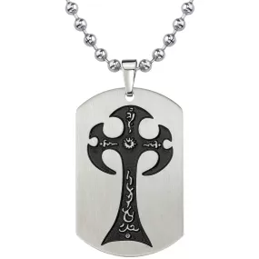 Stainless Steel Brushed Finish Gothic Cross Dog Tag Pendant