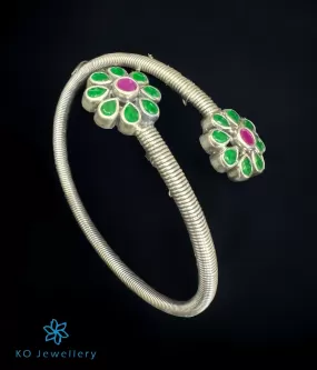 The Green Flowers Silver Flexible Open Bracelet